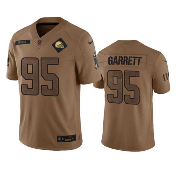 Men's Cleveland Browns #95 Myles Garrett 2023 Brown Salute To Service Limited Football Stitched Jersey Dyin